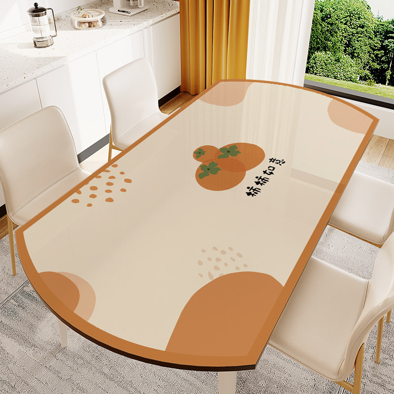 椭圆形餐桌垫子免洗防水防油防烫软玻璃PVC桌布折叠圆弧形桌面垫