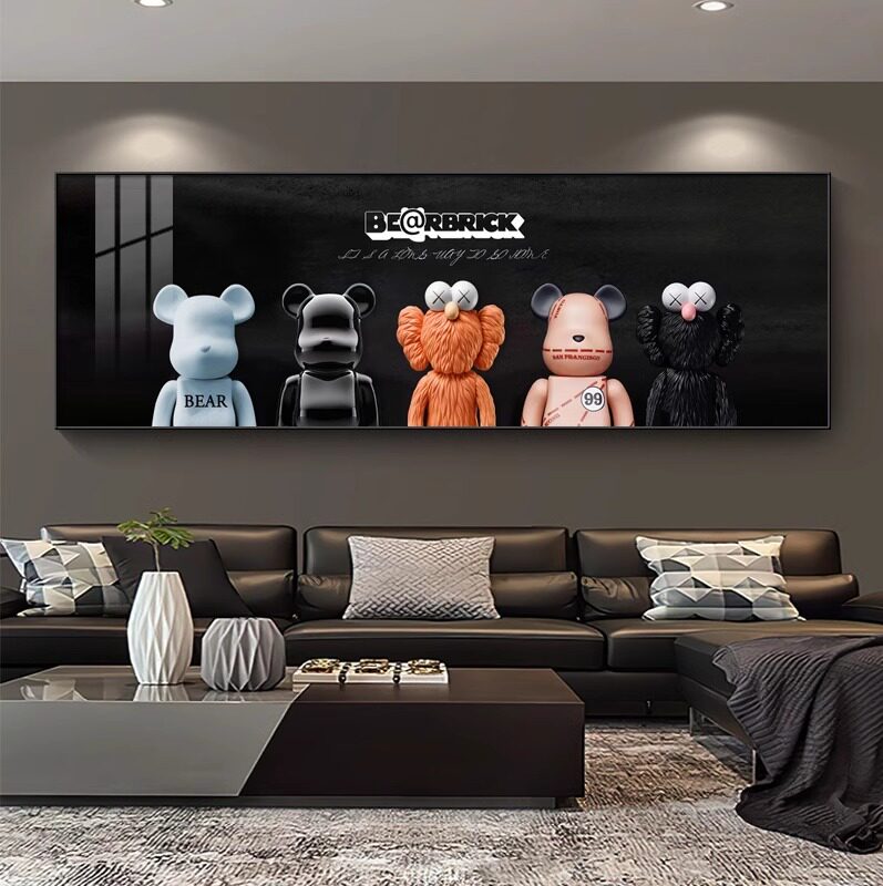 潮流暴力熊客厅装饰画kaws高级感卡通画儿童卧室床头挂画电竞墙画