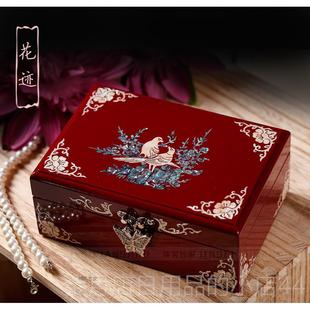 高档螺钿漆器首饰盒收纳主欧式简约实木珠宝盒耳环公饰盒品结婚质