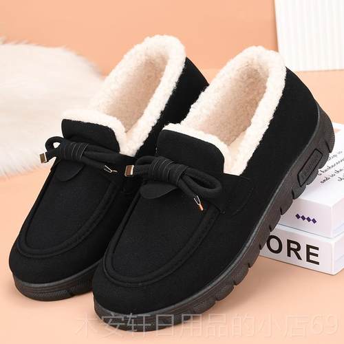 正品北京布洋鞋女冬季加绒保老暖棉时鞋尚气豆豆鞋毛毛鞋防滑妈妈