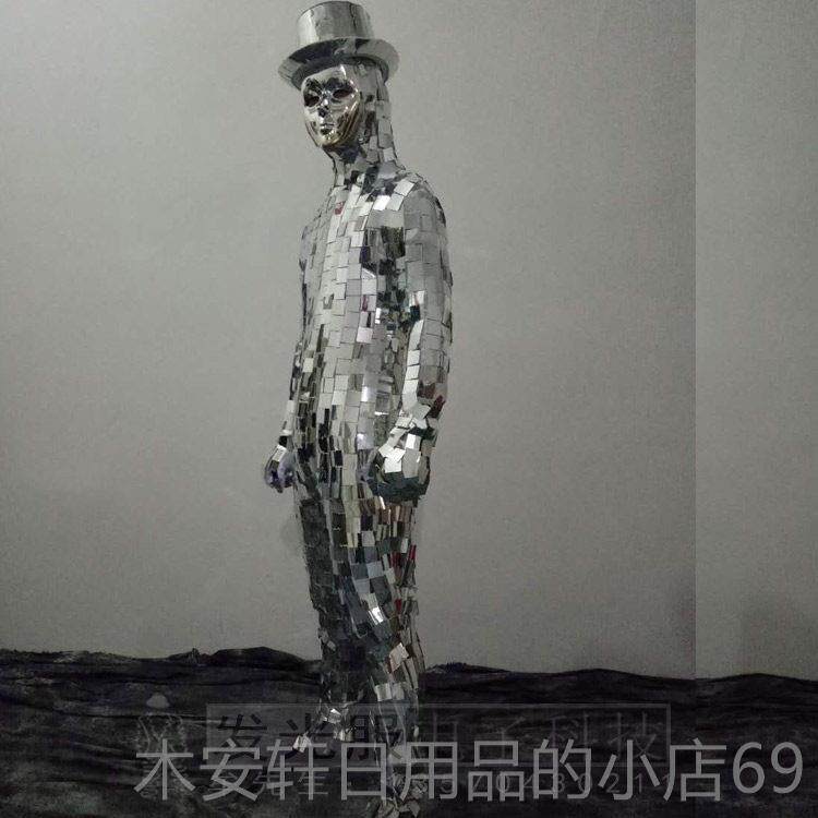 正品LE银D发光人镜面装色镜片舞台演出/舞蹈服装定