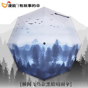 正品阳漫能折叠插森画三折晴雨大伞系简约男士黑胶防晒遮文艺伞