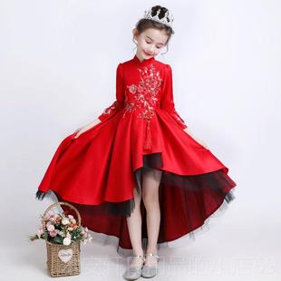 正品秀童中女式国风礼服高档红舞色台走潮服儿童主持人演讲钢琴演
