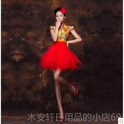 正品款服打鼓演出服女舞台水鼓服中国风蹈现代舞服装快板蓬蓬裙成