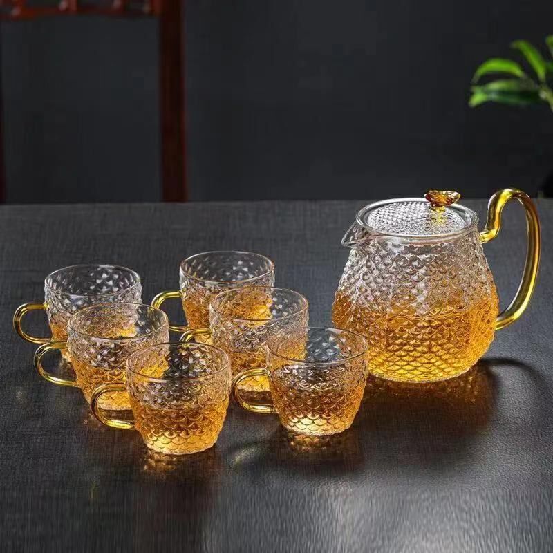 耐高温家用手工玻璃茶壶过滤泡茶壶锤纹耐热花茶壶龙香壶茶具套装