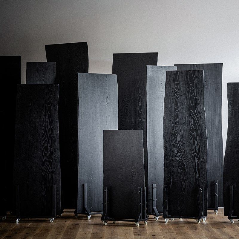 叁几  白蜡木自然边桌面黑色书桌原木侘寂风茶台餐桌碳化木大板桌