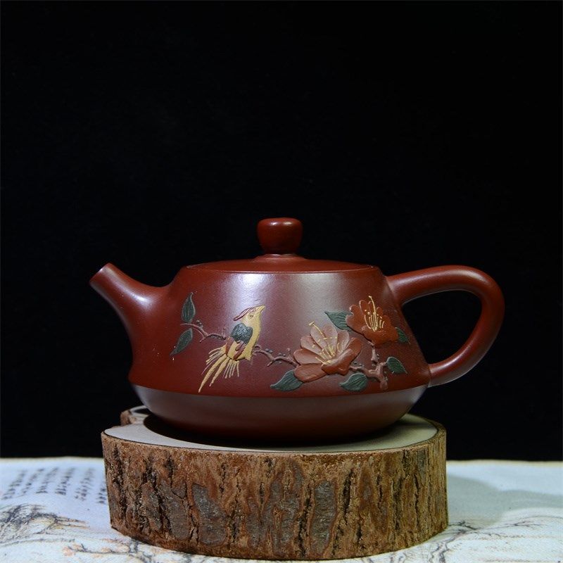 王平 百福宜兴纯手工泥绘紫砂壶小号家用中式工夫小茶壶160ml球孔