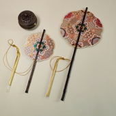 唐风腰扇可折叠长柄卷帘扇六瓣宝相花