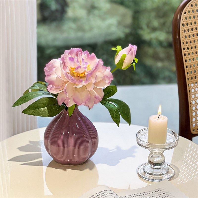 小摆件紫牡丹仿真花假花摆设电视柜餐桌装饰品花卉花艺摆件仿生花