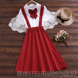 正品夏假两件少红色洋装季女合唱朗诵比演出服初高中学生演讲赛服