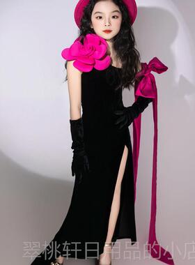 正品儿童多巴胺T台走秀礼服长肩P斜K表演服模特演出浪服法式漫拖