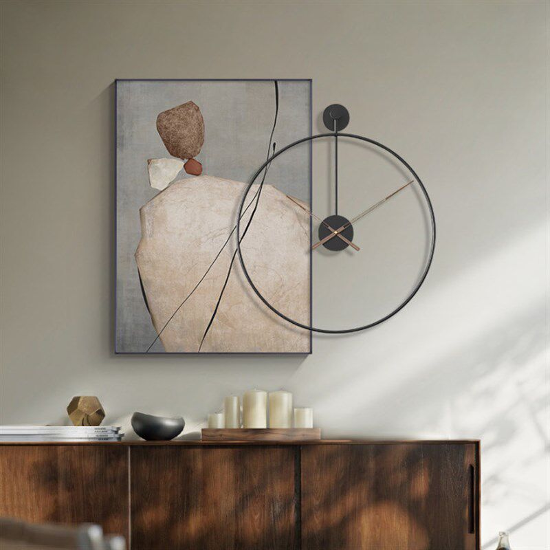 石来运转餐厅装饰画现代抽象客厅墙上壁画创意组合带钟表饭厅挂画