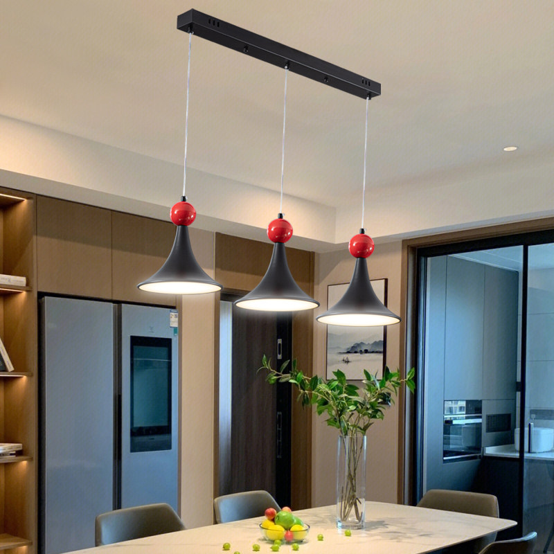 餐厅吊灯三头创意LED侘寂风餐桌吧台灯奶油风简约卧室床头小吊灯