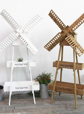 风车花架实木摆件法式复古风七夕商场橱窗美陈装饰品森系婚礼布置