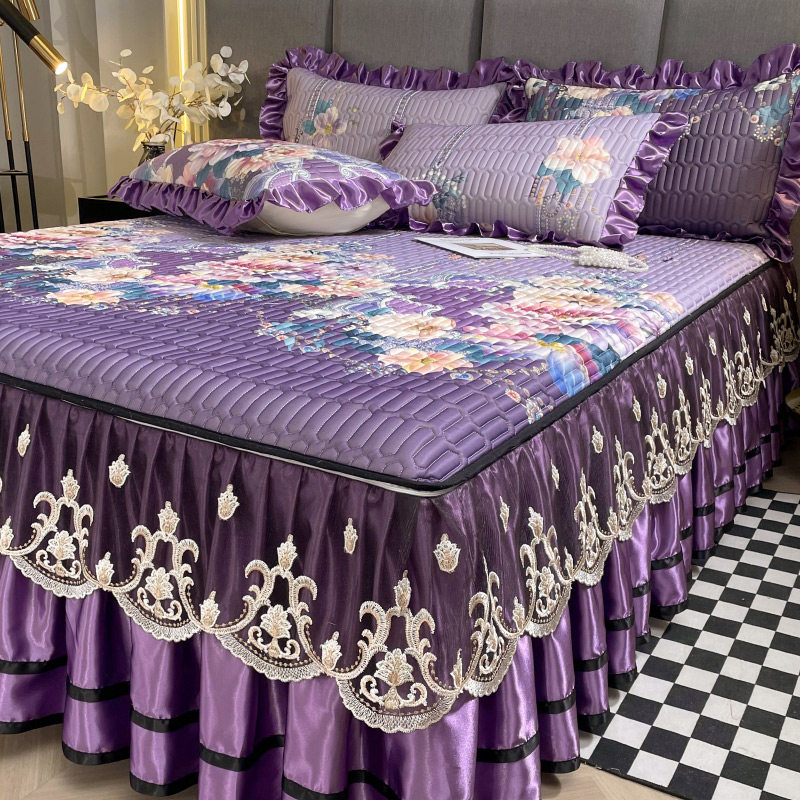 可机洗冰丝乳胶凉席三件套床裙款夏季空调席带拉链花边可拆洗软席