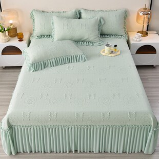 韩式 冰豆豆席三件套可机洗空调软席带裙边夏 冰丝凉席高级感床盖款