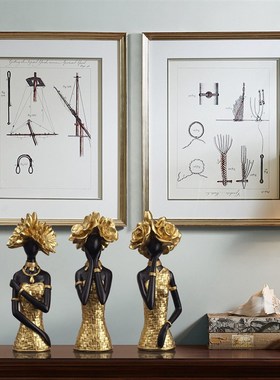 艺术女士摆件金色仿编织纹客厅电视柜玄关酒柜餐厅酒店装饰品摆设