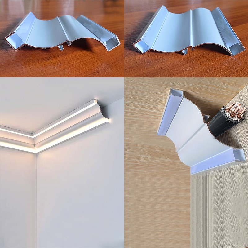 可藏线顶角线形灯客厅明装免吊顶阴角线条灯发光石膏线LED灯带槽