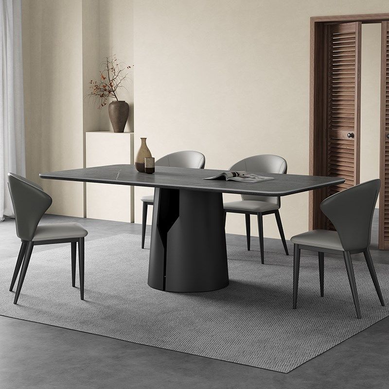 全托岩板餐桌现代简约高端长方形意式极简小户型灰色哑光岩板餐桌