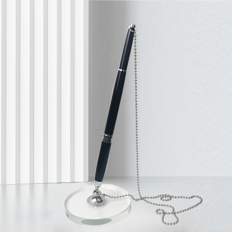 高档桌面带底座带线笔签字笔防丢中性笔商务摆件固定水晶底座台笔