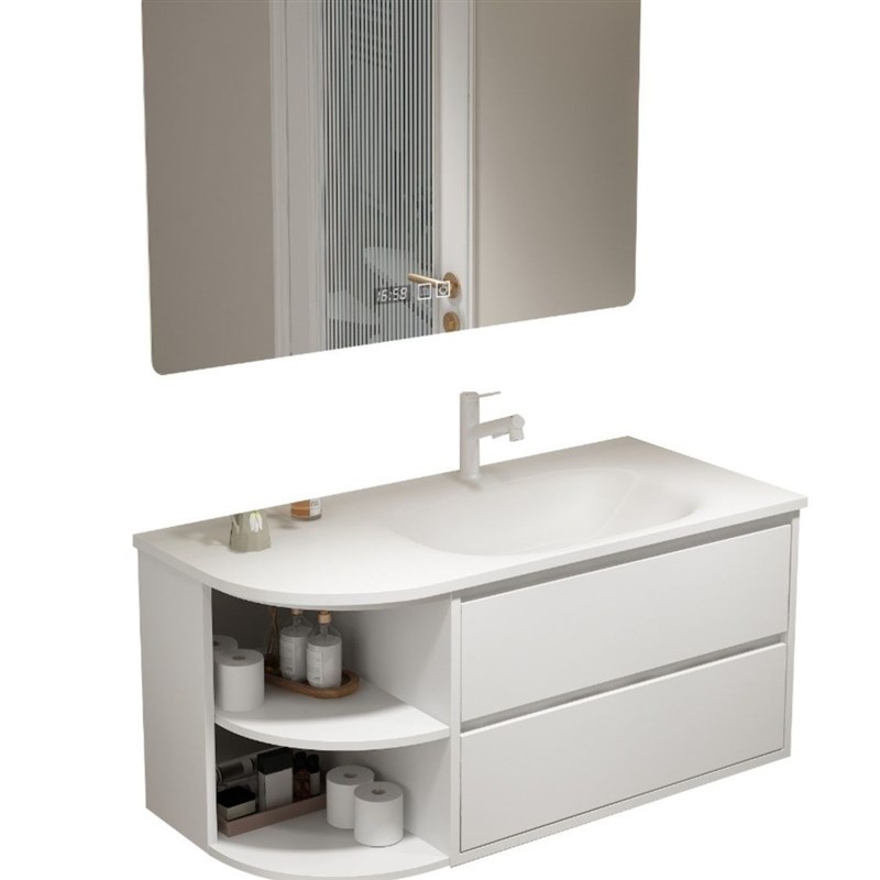 定制实木圆弧形浴室柜斜切角异形盆可丽耐一体盆岩板洗手台盆