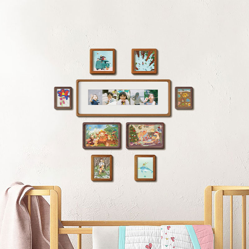 儿童照片墙照片打印挂墙客厅爱心背景墙装饰现代简约实木组合相框