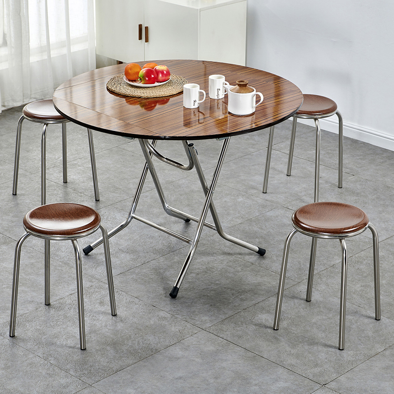 折叠大圆桌子家用简易餐桌正方形吃饭桌小户型便携实木圆形桌