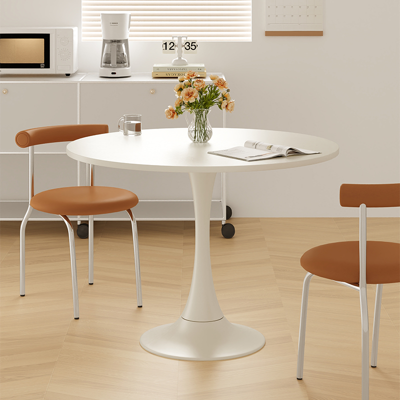 餐桌小户型家用岩板郁金香小圆桌奶油风洽谈桌椅客厅吃饭桌子