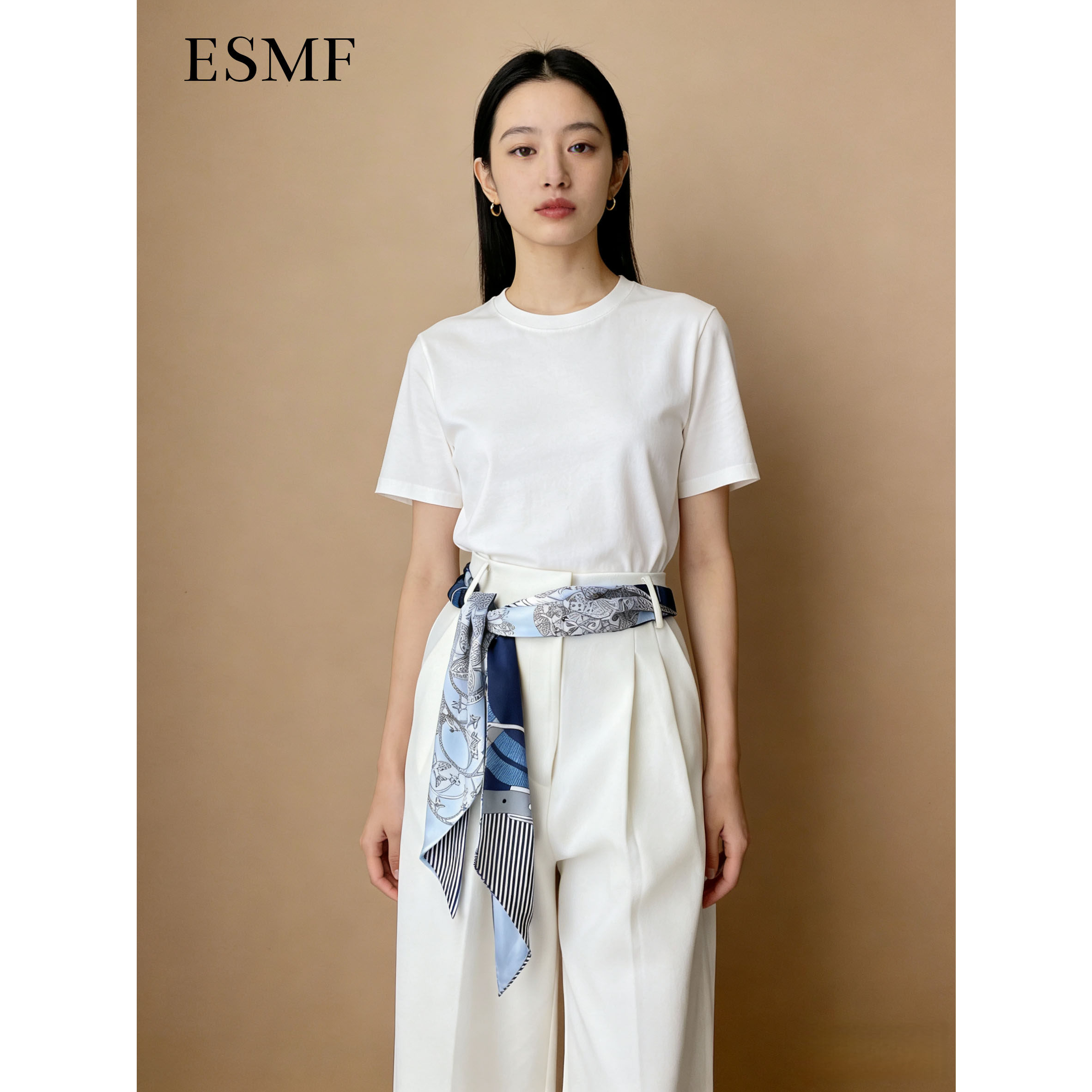 ESMF女丝巾腰带高级感牛仔搭配