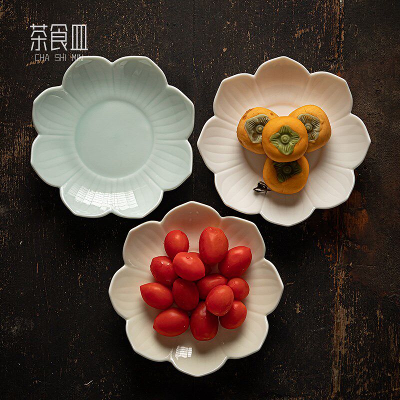 中式复古茶点盘点心盘陶瓷高脚盘家用果盘莲花壶承干泡台壶垫壶托