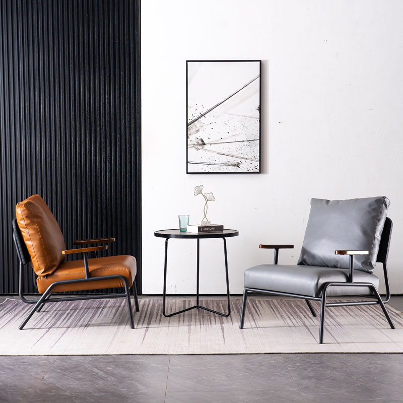 现代极简铁艺单人会客沙发椅办公商务酒店售楼洽谈接待室茶几