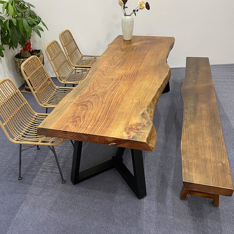 实木大板茶桌茶台复古会议桌长桌商用工作桌松木原木民宿木头桌子