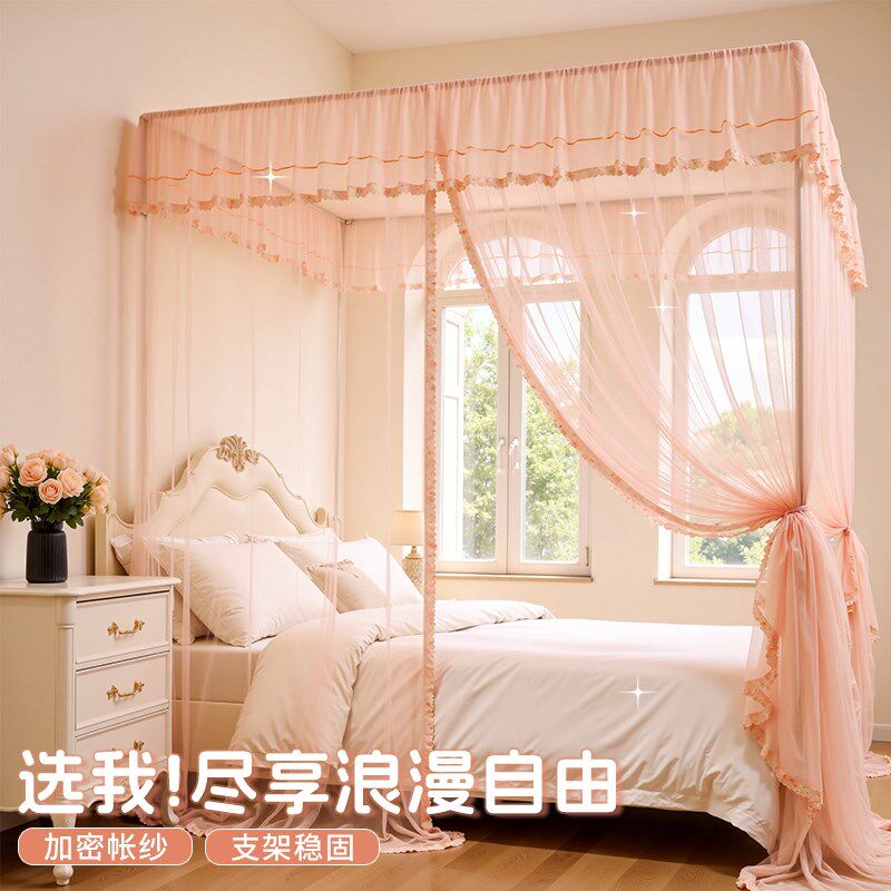2025新款落地蚊帐家用卧室三开门全罩式加粗支架免安装25宫廷纹账