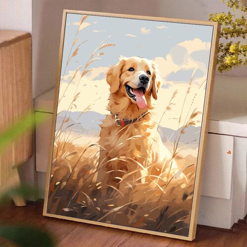 秋天金毛犬数字油画diy填充涂色画画解压手工绘油彩装饰2023新款
