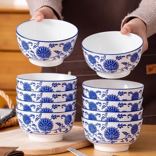 10个装5英寸青花瓷碗釉下彩吃饭碗面碗米饭家用陶瓷餐具加厚大号