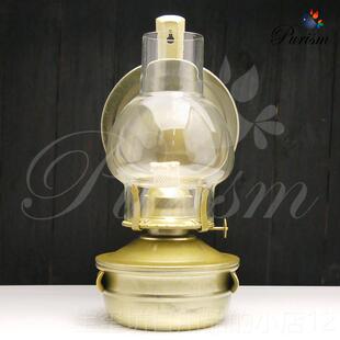 高档 23cm复高璃古属玻长明金煤油灯 包邮