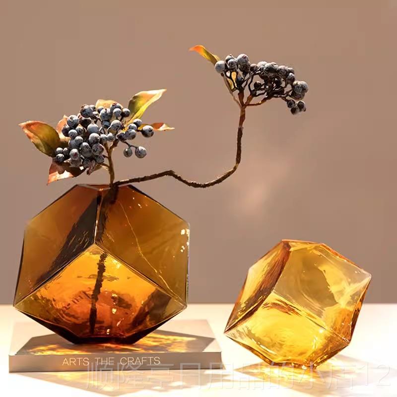 高档高级感奢几花瓶摆何件客厅轻餐桌璃办公室桌面摆放仿真花玻瓶