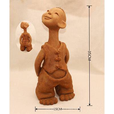 高档手陶艺人物泥 人创意泥人 陶工土娃娃人物 陶瓷娃 陶塑长脖子