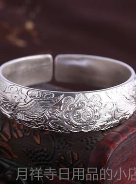 高档银扁手镯宽面老式熟真999纯银手工定做订制年轻女士宽版款时