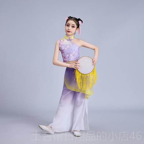 高档儿童古典舞服装、钱鼓舞服装、春服装、女元南陵纤云月表演服