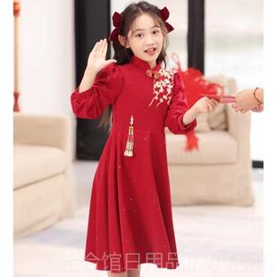 高档儿童新小中式装女孩公主服装台红服色女孩主持人服装古风t表