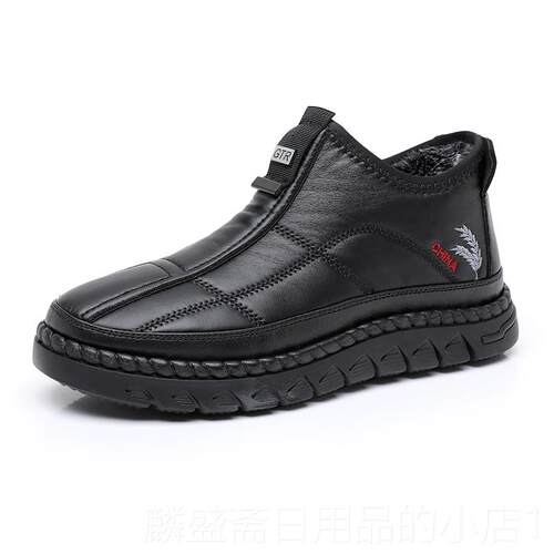 正品老北京布鞋男士冬中老年皮爸爸中年季彷加绒加厚保暖防滑兔毛