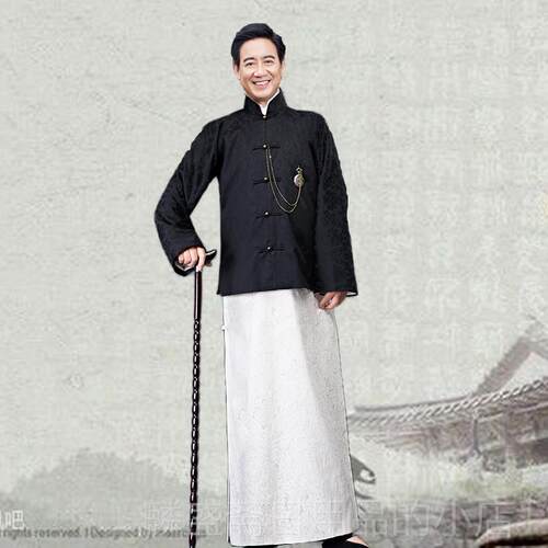 正品视古装男民国上海长滩棉麻长影衫袍马老爷老板清褂朝演出服装