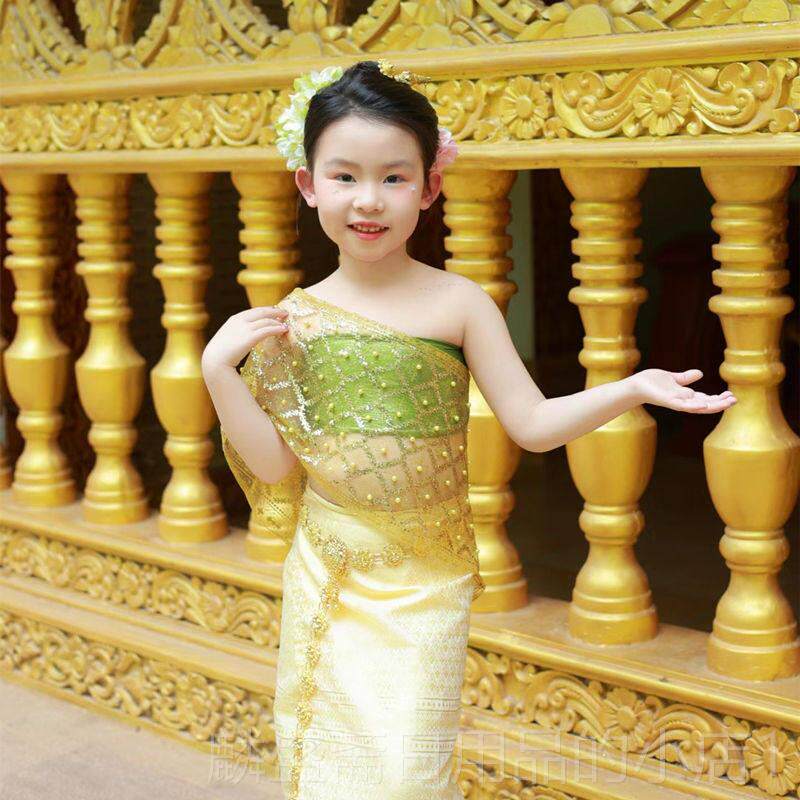 正品女旅童傣族套装云儿童民风服装西双版纳游裙子泼族水节南演出