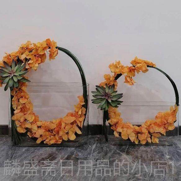 正品简客约扁长方形水培插鲜花瓶玻条璃透明长缸容器厅桌面养创意