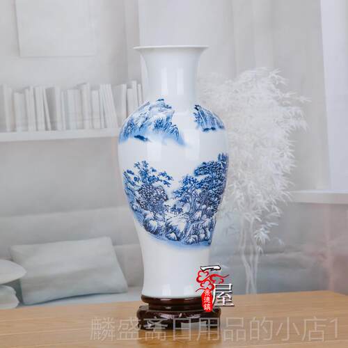 正品景德镇陶瓷富器大花瓶古钧瓷绿色瓷瓶厅贵竹插花器客装饰品摆