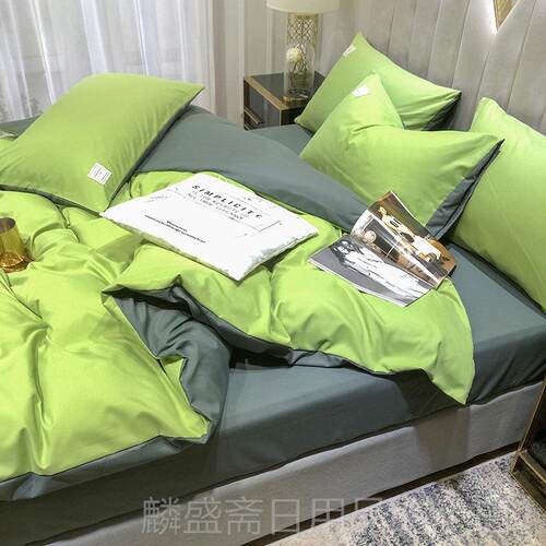 正品北欧风约水洗舍棉贴标被套现简代风灰色套床单床笠款四件宿三