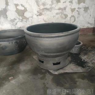 正品文字雕刻鱼缸80花cm径超大号鱼缸荷缸陶瓷泥鱼直缸黑陶盆养金