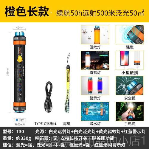 正品作带强磁吸铁亮汽手电筒强光充电户外超应急照明led工灯修维
