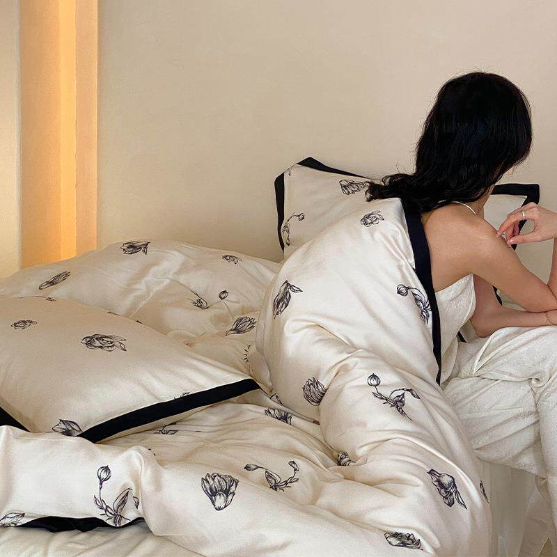 莱赛尔天丝四件套冰丝凉感裸睡丝滑床单被套A类母婴级夏季床品